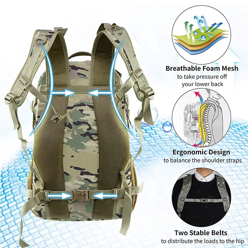 sac à dos de randonnée militaire pour hommes et femmes, sac à dos de chasse, sac à dos molle, sac à dos de trekking, sac à dos de randonnée extérieur edc, 35l