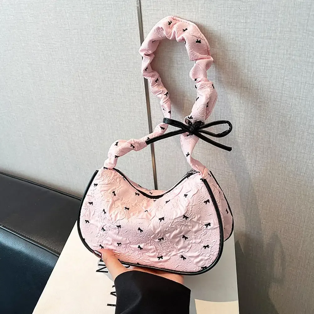 sac à bandoulière rose blanc, grande capacité, sacoche à nœud papillon, joli sac à main sous les bras pour adolescentes, école, collège, tenue décontractée l1q0