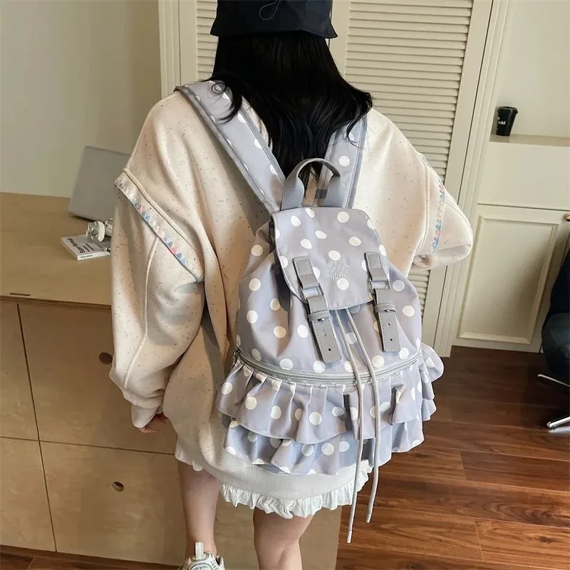 volants épissés mochilas mujer imprimé à pois mochila haute capacité sac vacances voyage sac à dos nouveaux sacs en toile pour femme