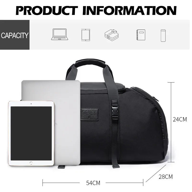sac voyage sac week end oxford université noir compartiment chaussures polyvalent décontracté étanche foldable