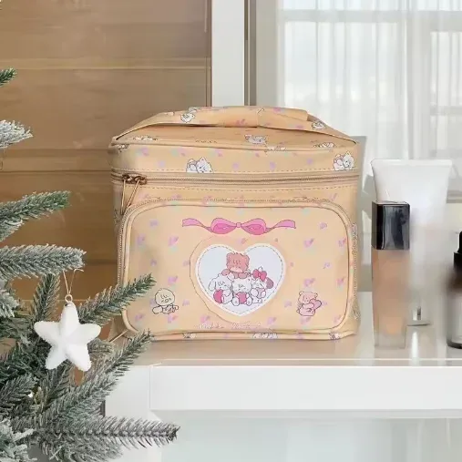 1 pièce nouvelle trousse de maquillage princesse mignonne, sac de rangement portable forme carrée grande capacité, sac à main tendance en pu, trousse de toilette portable