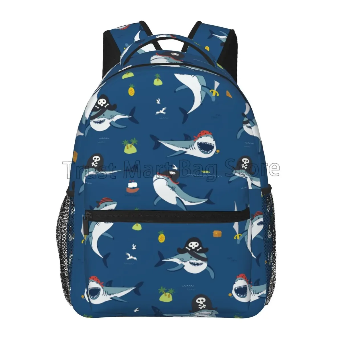 sacs à dos à motif de requins de dessin animé pour adultes et adolescents, sac à livres pour étudiants, sac à dos pour ordinateur portable durable et décontracté, voyage, randonnée, camping, mignon