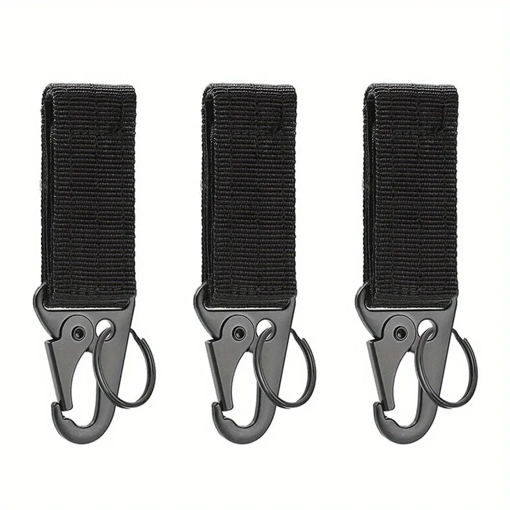 lot de 3 mousquetons tactiques edc pour extérieur, porte-clés en sangle de nylon, support de clés, crochet de ceinture pour sac à dos de camping, boucle de suspension, clip multifonction