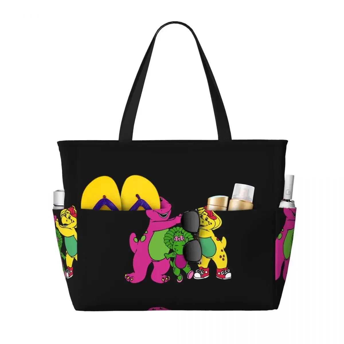 sac voyage polyester motifs personnages animés sacoche noire poches latérales grande poche avant usage voyage sport plage yoga