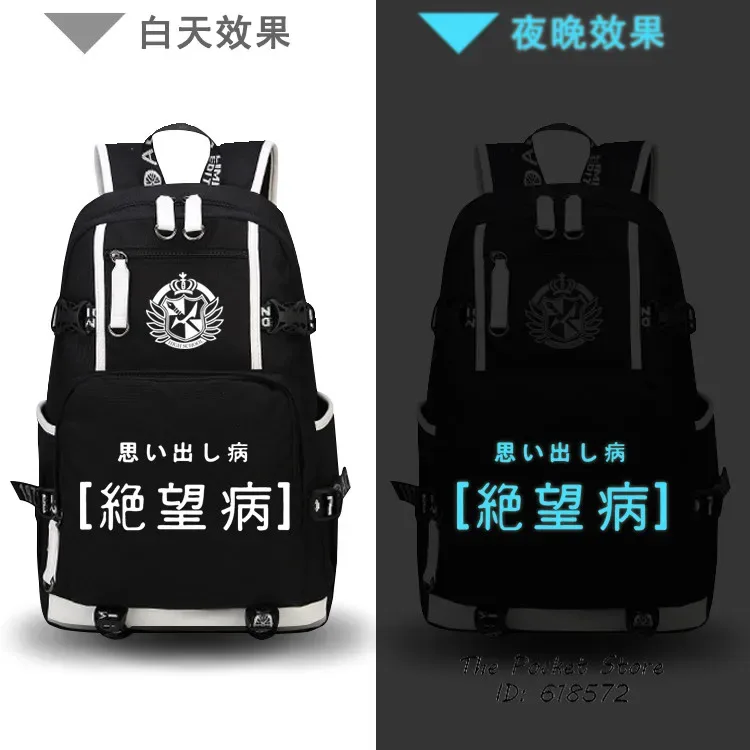 sac dos toile oxford noire dessin animé monokuma couronne ailes capacité 20 35 litres port usb bandes renfort blancs