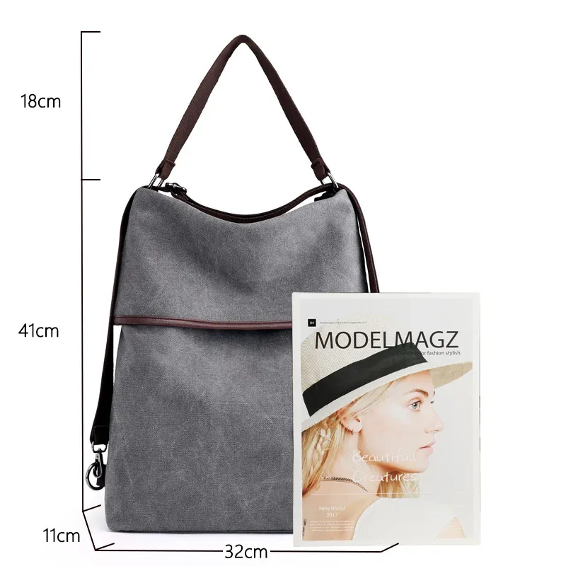 sac à dos en toile multifonctionnel pour femmes, sac de voyage multi-poches, sac d'école pour adolescentes