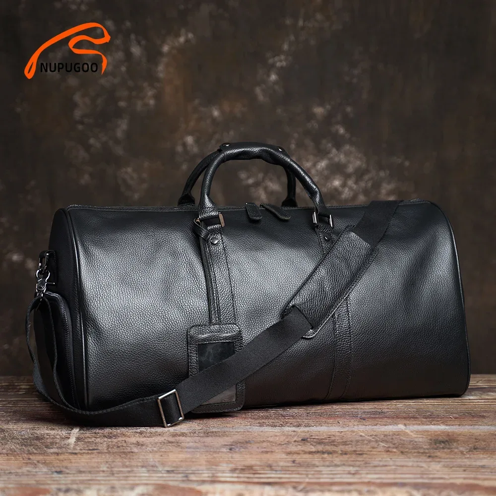 nupugoo – sac de voyage en cuir véritable pour hommes, bagage à main décontracté de grande capacité, pochette à épaule pour ordinateur portable 17 pouces