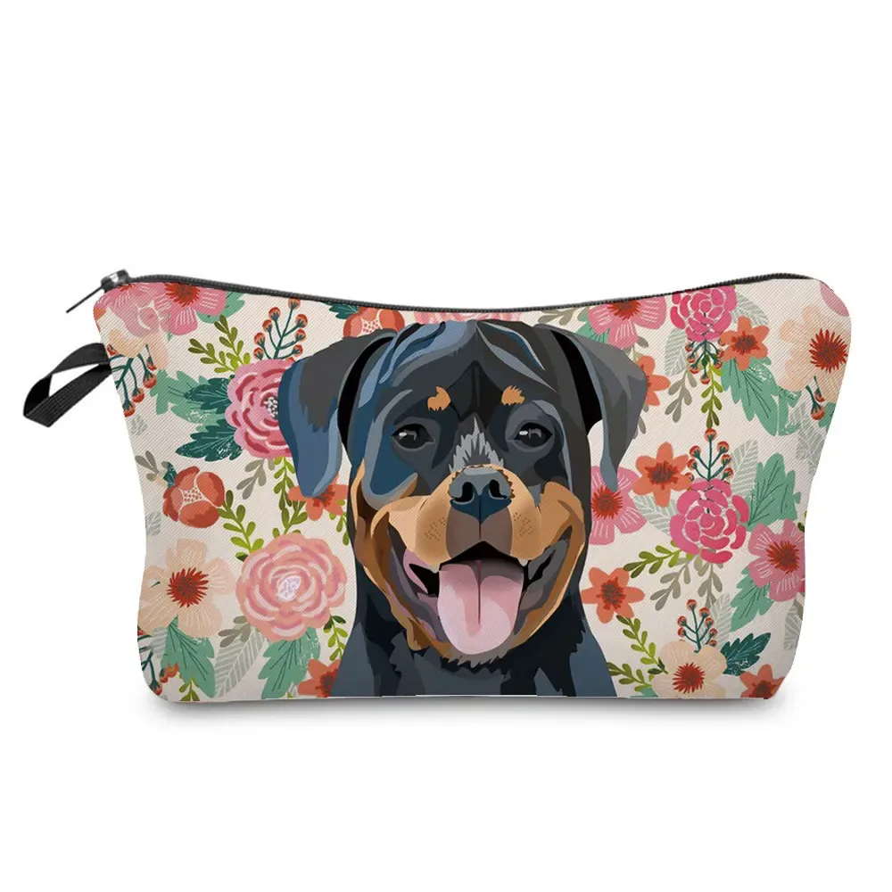 dessin animé fleur chien chat mignon imprimé femmes sac cosmétique en plein air portable voyage trousse de toilette personnalisable trousse de toilette trousse de maquillage