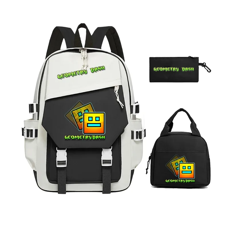 nouveaux sacs à dos geometry dash, ensembles de 3 pièces, sacs d'école pour filles et garçons, sac à dos à fermeture éclair avec dessin animé amusant, sac à dos pour ordinateur portable pour adolescents