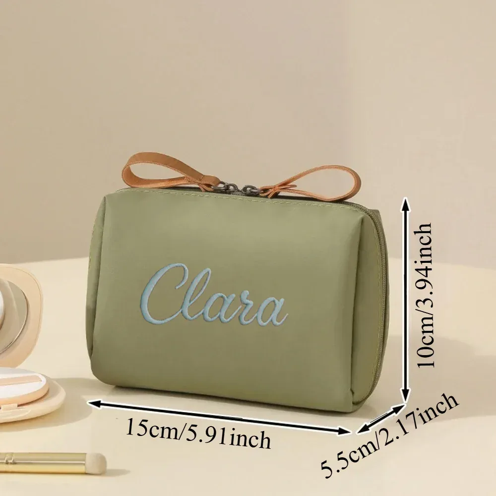 sac de rangement portable en nylon imperméable avec nom personnalisé, sac de rangement à double fermeture éclair, sac de maquillage brodé pour femmes, cadeau parfait pour un mariage, usage quotidien