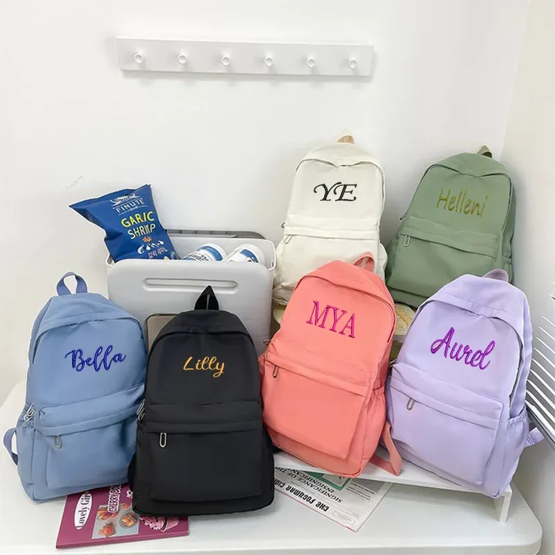 nouveaux sacs d'école personnalisés nom personnalisé broderie grande capacité en nylon étudiant sac à dos adultes enfants sacs de voyage