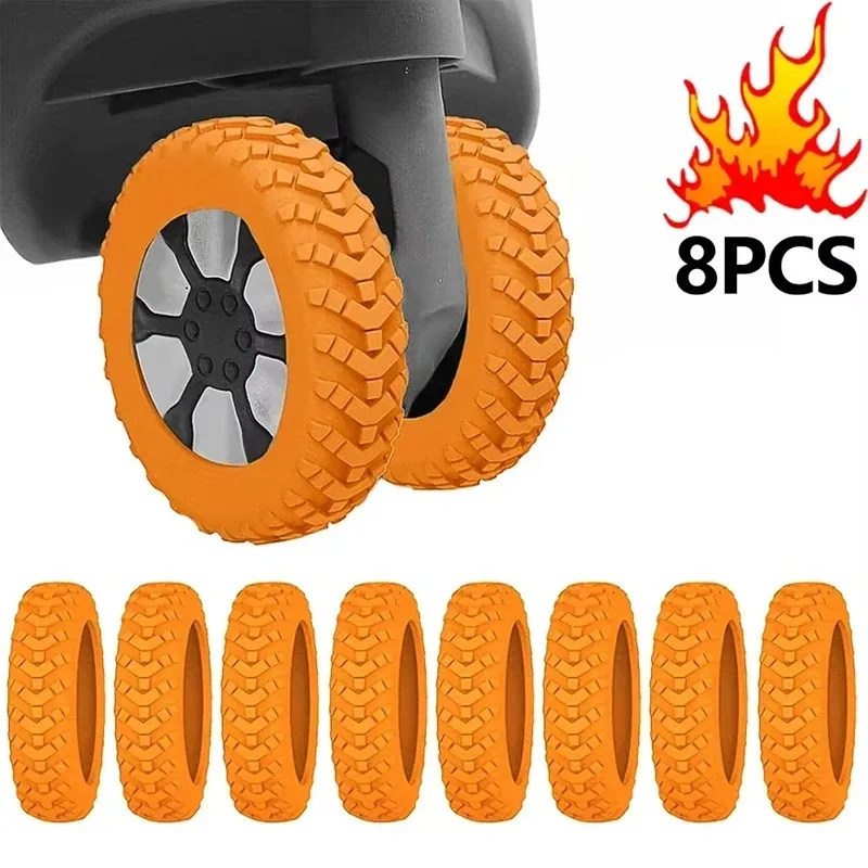 protection roulette silicone bruit réduction bagage voyage caoutchouc motif pneu forme circulaire couleur marron dore rose orange accessoire valise