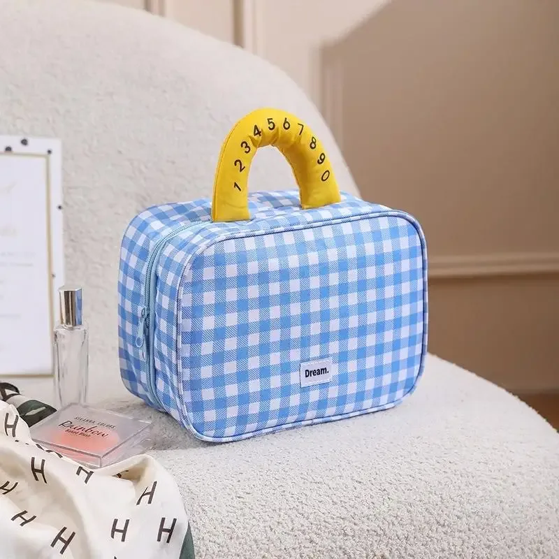 trousse de maquillage pliable de haute valeur esthétique avec crochet, sac de rangement de voyage de grande capacité, trousse de toilette portable pour voyage
