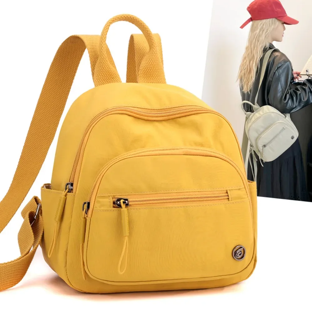 sac à dos décontracté en nylon de couleur unie, léger, à double fermeture éclair, sac à bandoulière de grande capacité, sac à dos de voyage