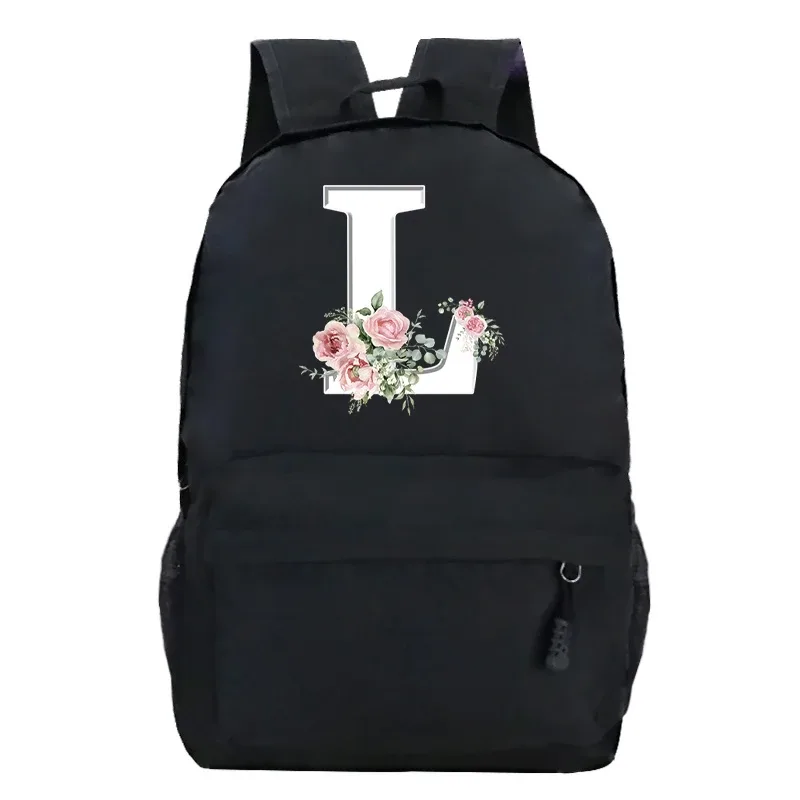 étudiant dames rose floral alphabet blanc impression sac à dos femmes fleur harajuku cartables femme rose lettre sac à bandoulière