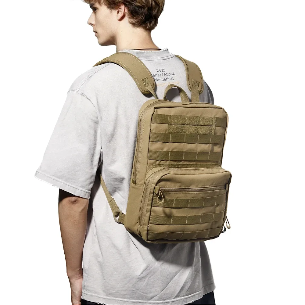 sac à dos tactique pour ordinateur portable de 14 pouces pour hommes, petit sac à dos compact edc avec système molle, nylon durable, noir et kaki