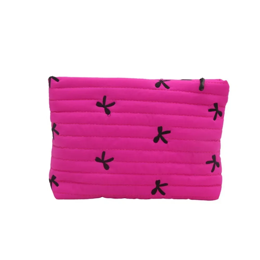 sac à cosmétiques brodé avec nœud, sac de toilette multifonctionnel de grande capacité avec fermeture éclair, sac de rangement pour serviettes hygiéniques en polyester pour femmes