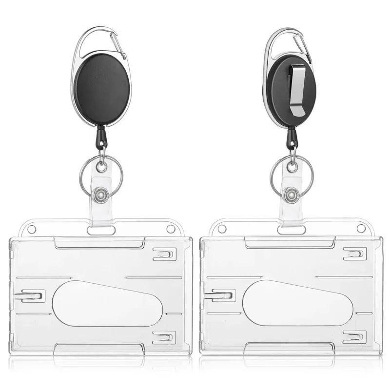fentes pour cartes transparentes, porte-badge pour étiquette d'identification, avec bobine de badge, organisateur de rangement pour cartes, étui pour cartes de travail pour passe des employés