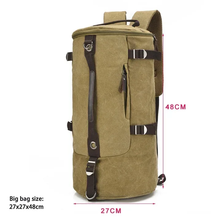 sac dos toile cuir bandes marron toile beige fermetures glissières poignée souple capacité voyage