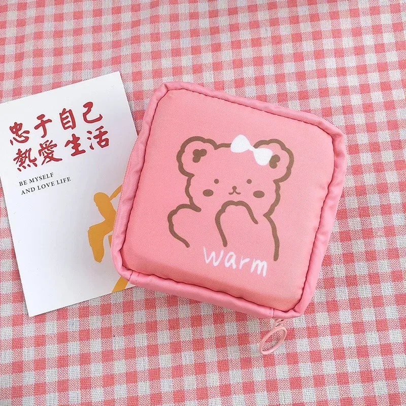 sacs de rangement pour serviettes hygiéniques pour femmes, petits étuis à cosmétiques pour femmes, voyage, étanche, poudre, ours mignon, lapin, rouge à lèvres, porte-monnaie