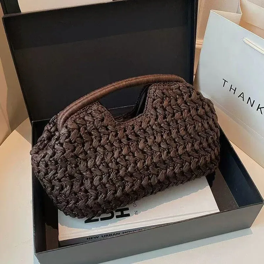 nouveau sac de plage d'été pour femme, pochette de luxe, sacs en paille de créateur, sac fourre-tout, sac à main tendance en rotin tressé, sac de voyage pour femme