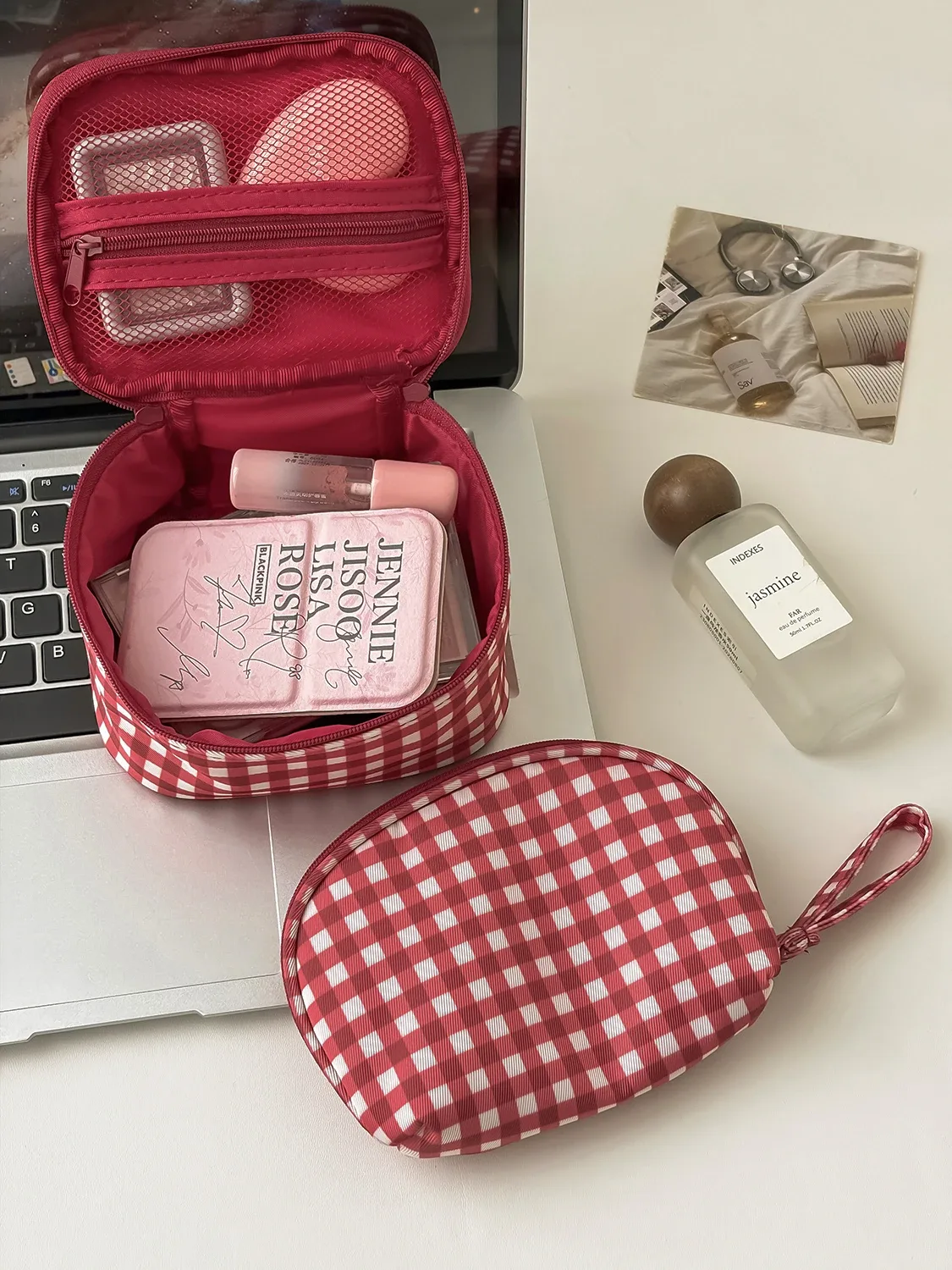 trousse polyester fleur décontracté bleu noir beige maquillage cosmétiques voyage sallebain adolescente femme vacances camping