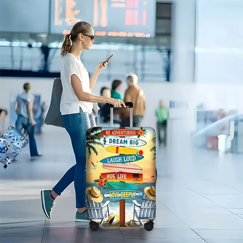 housse valise polyester motif plage soleil palmiers chaises longues surf messages positifs voyage protection