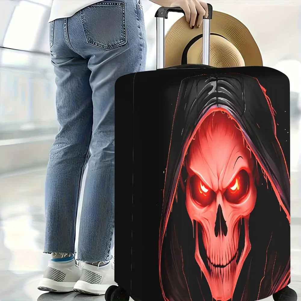 housse valise polyester motif crâne rouge yeux lumineux poignées noires rouges protection voyage format large taille grande