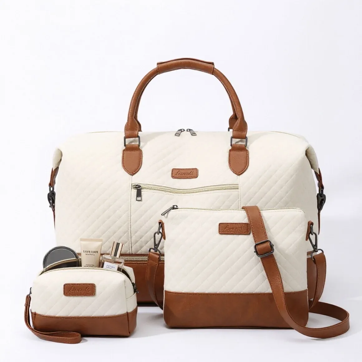 lot de 3 sacs de voyage grande capacité, sac à main tendance, sac à bandoulière avec sac à bandoulière croisé et trousse de toilette avec compartiment à chaussures, sac de voyage pour le week-end et les voyages d'affaires