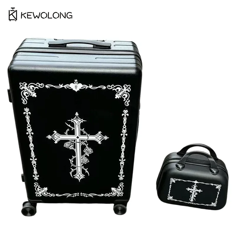 valise à roulettes gothique vintage 20/24 pouces, bagage à main rétro à coque rigide avec serrure et roulettes 360° ° roues, chariot de voyage