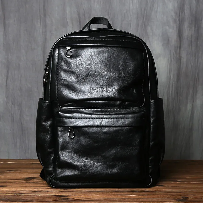 nzpj – sac à dos rétro en cuir véritable pour hommes, sacoche décontractée pour ordinateur avec couche supérieure en peau de vache, sac de voyage à la mode européenne et américaine