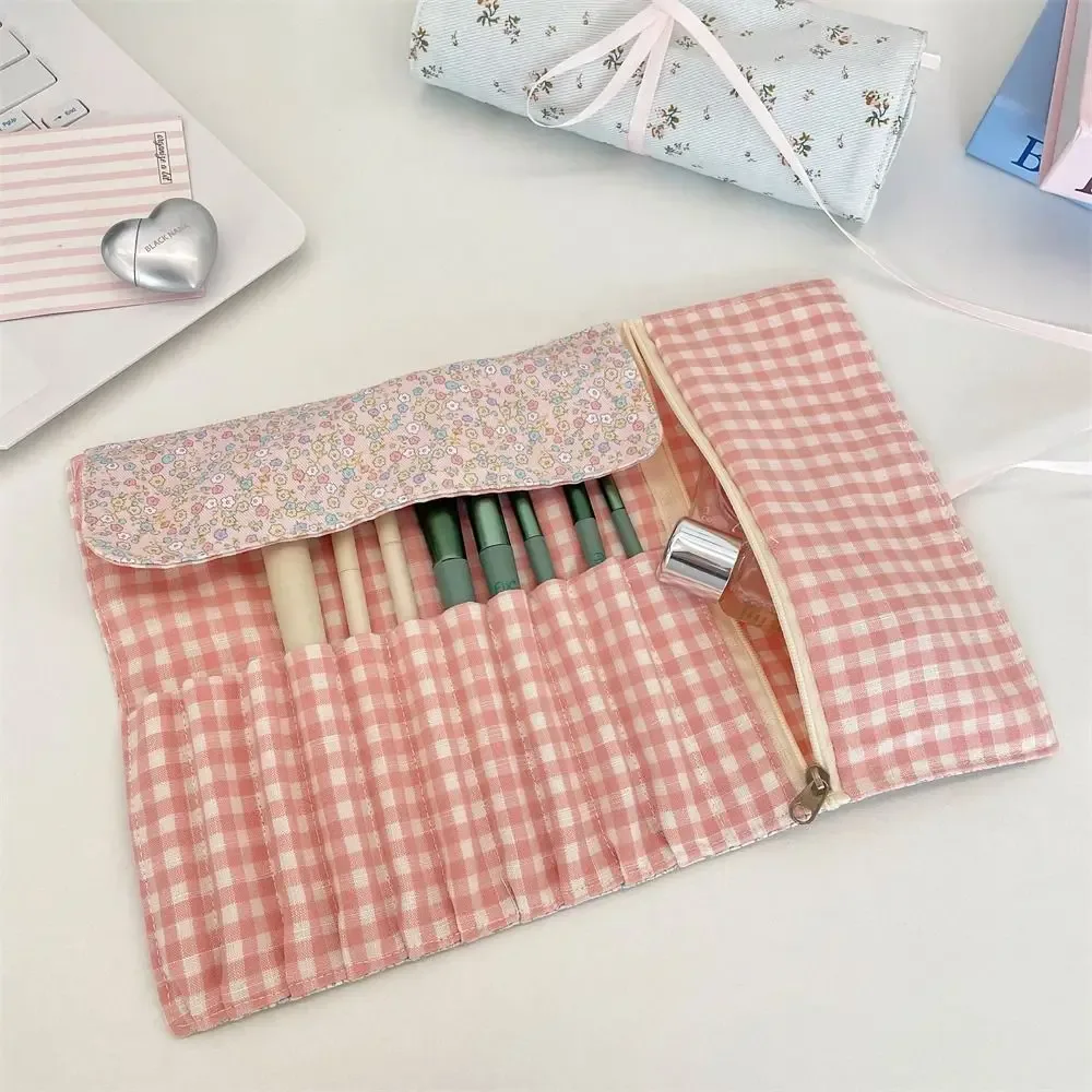 sac de rangement pratique pour pinceaux de maquillage, grande capacité, motif floral, sac de rangement pour cosmétiques, outil de beauté, organisateur de pinceaux de maquillage rose, voyage
