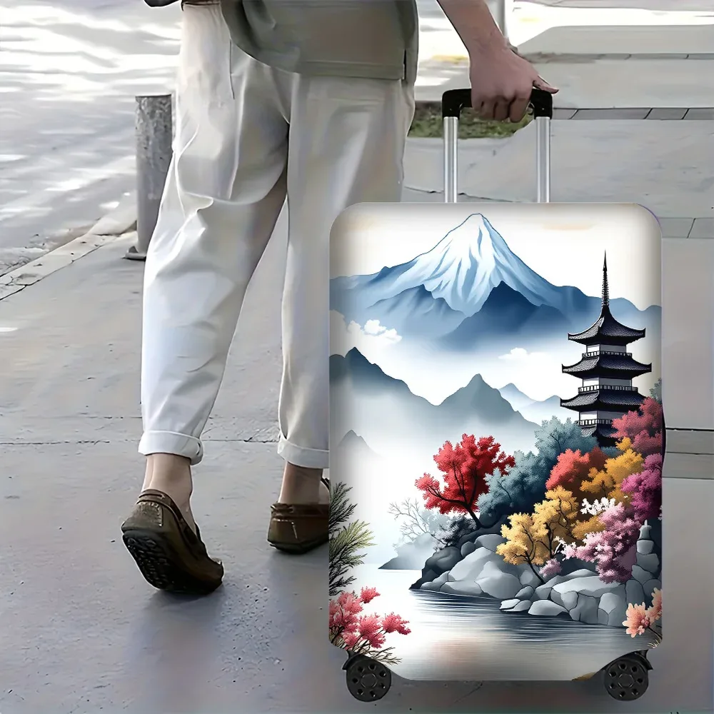 housse valise polyester motif pagode montagnes blanc noir bleu rouge vert rose protection voyage grande taille