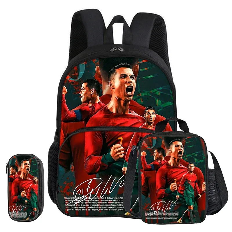 sac dos nylon noir rouge vert sport football trophées ronaldo identité visuelle unisexe voyage école université tranche intermédiaire informatique