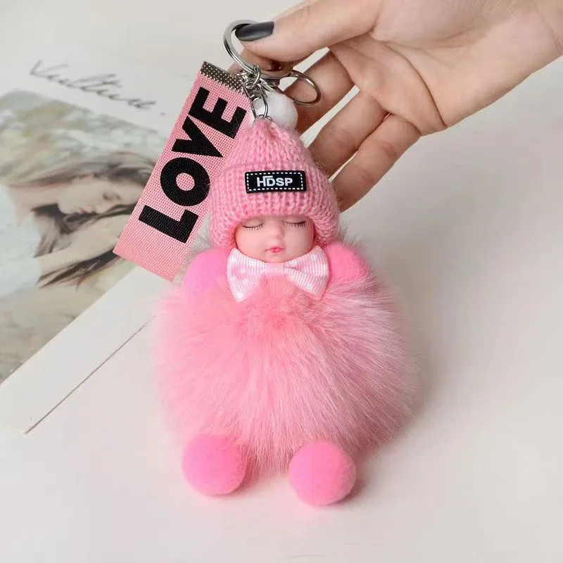 porte-clés mignon bébé endormi, pendentif en peluche moelleuse, porte-clés de voiture, breloque de sac à main tendance pour femme, décoration de sac à dos, cadeau