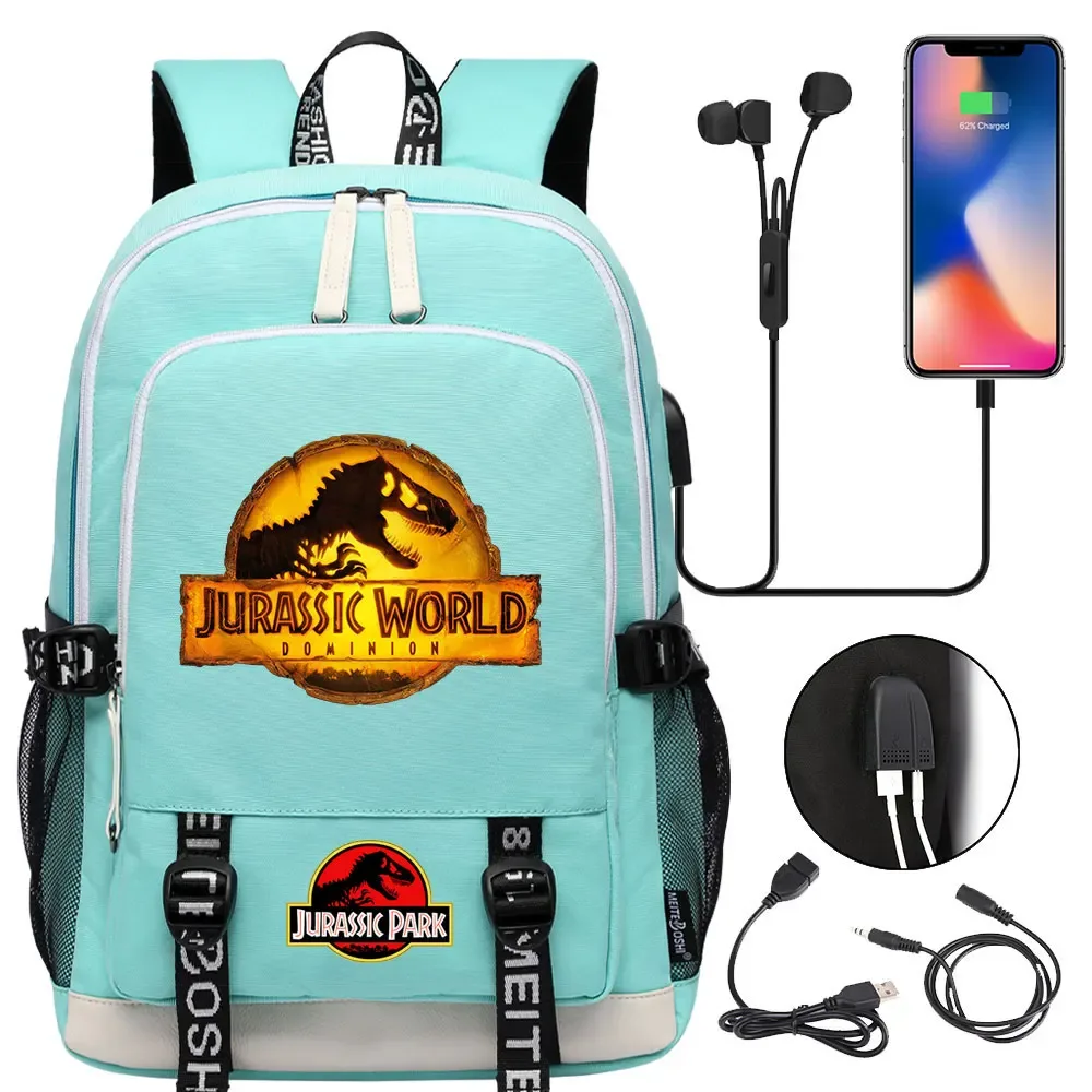 jurassic park world dinosaure adolescent usb charge sac à dos pour ordinateur portable femmes hommes filles garçons enfants école livre sac voyage sac à dos