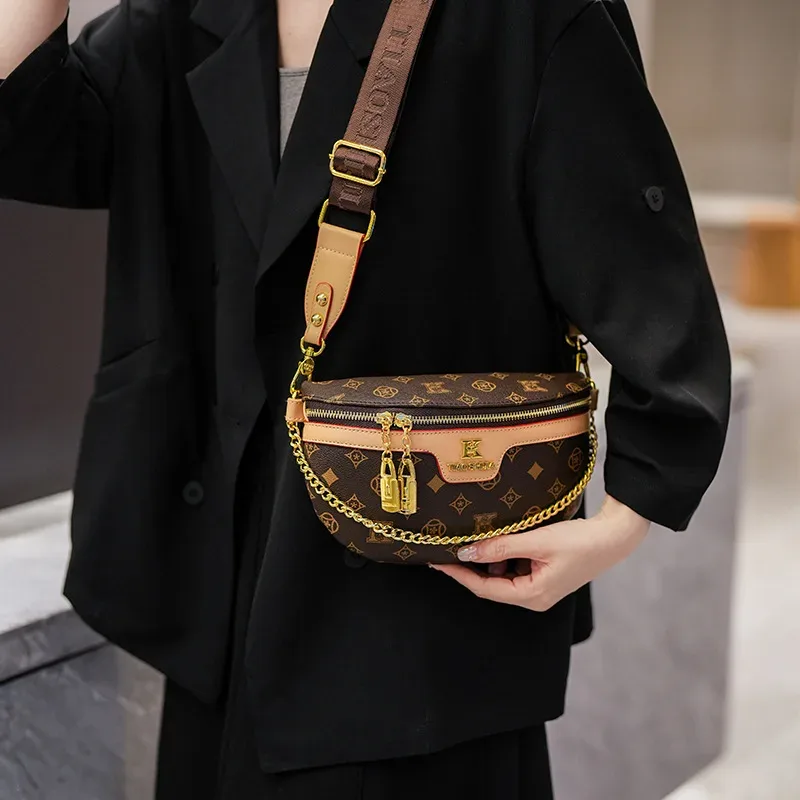 sac de taille de luxe pour femme, style britannique, imprimé classique, sac à bandoulière polyvalent, sac de poitrine pour femme