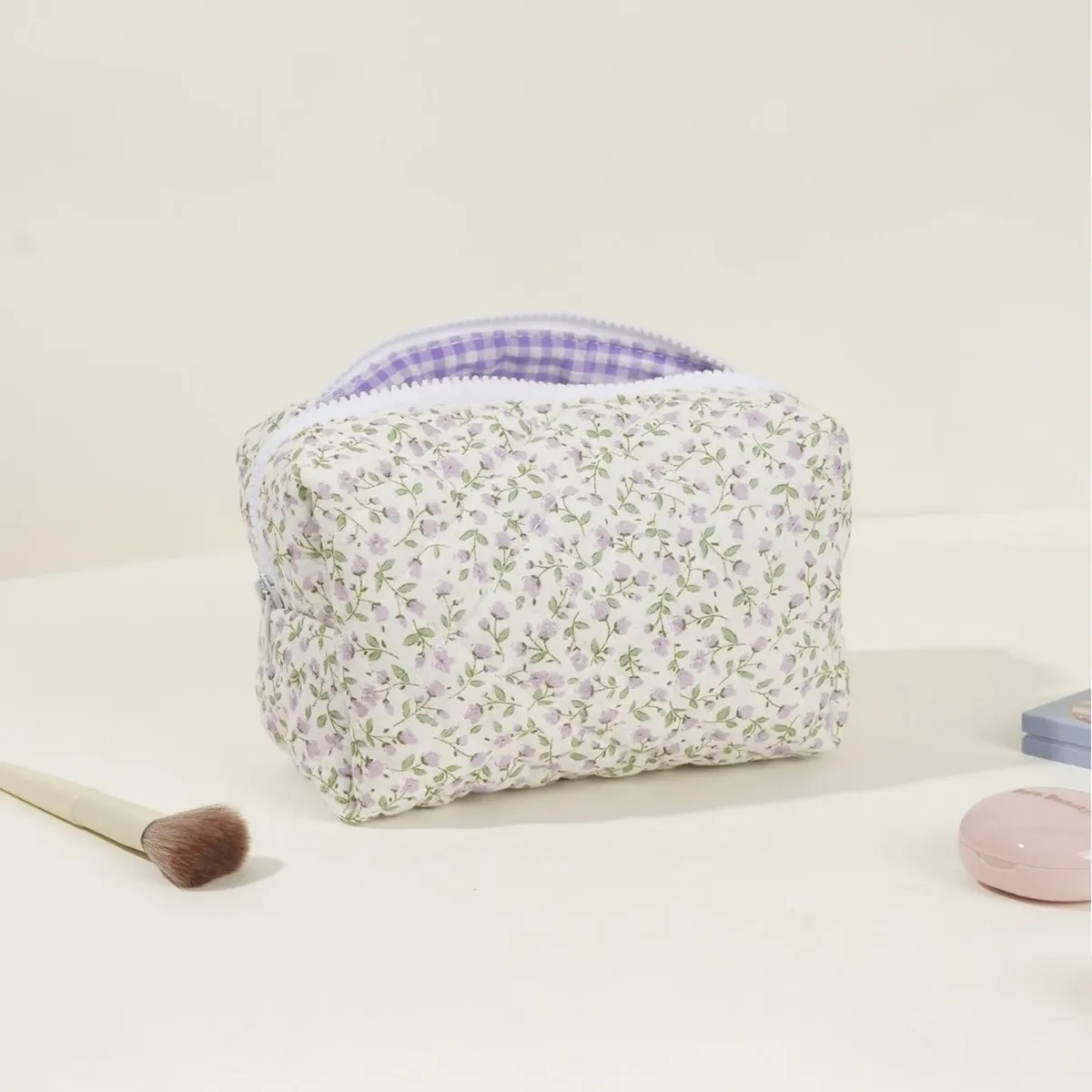 pochette de maquillage florale personnalisée, pochette cosmétique matelassée, broderie personnalisée, organiseur de voyage, cadeau pour femmes et filles, mignon