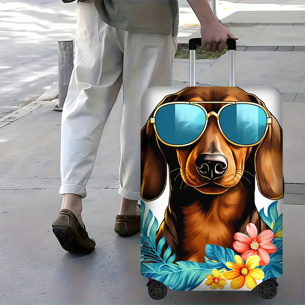 housse valise polyester motif chien lunettes soleil fleurs tropicales blanc protection voyage valises grands formats