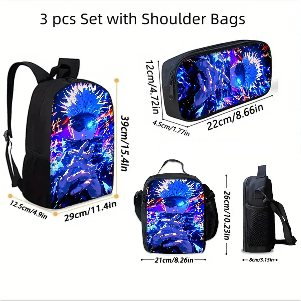 sac à dos d'école pour enfants, anime j-jujutsus k-kaisens, avec sacs à déjeuner, sacs à crayons, sacs d'école pour garçons et filles, meilleur cadeau