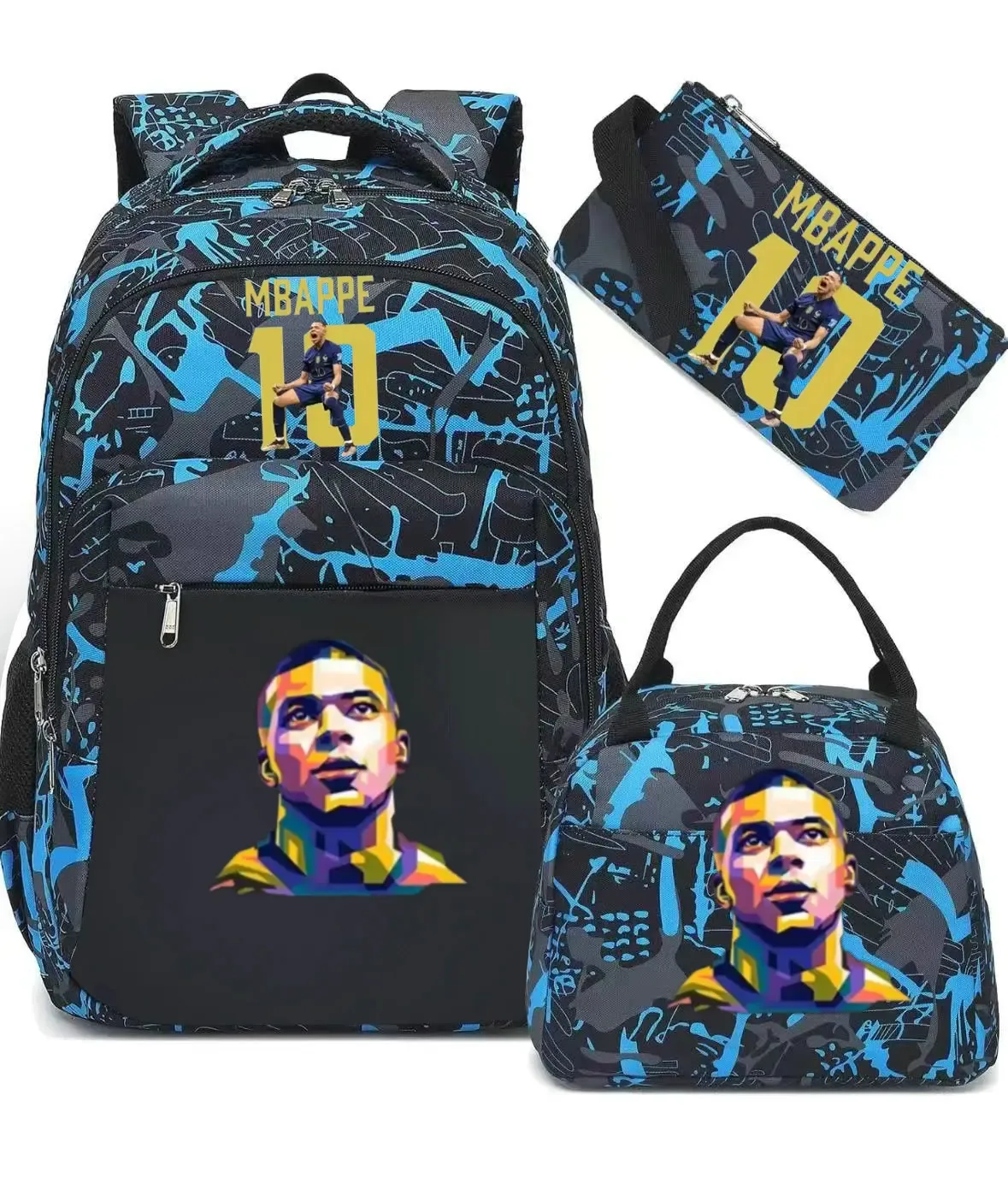 sac à dos m-mbappe camouflage 3 pièces, sacs d'école pour ordinateur portable, pour garçons et filles, sacs de voyage décontractés pour femmes et hommes, mochila