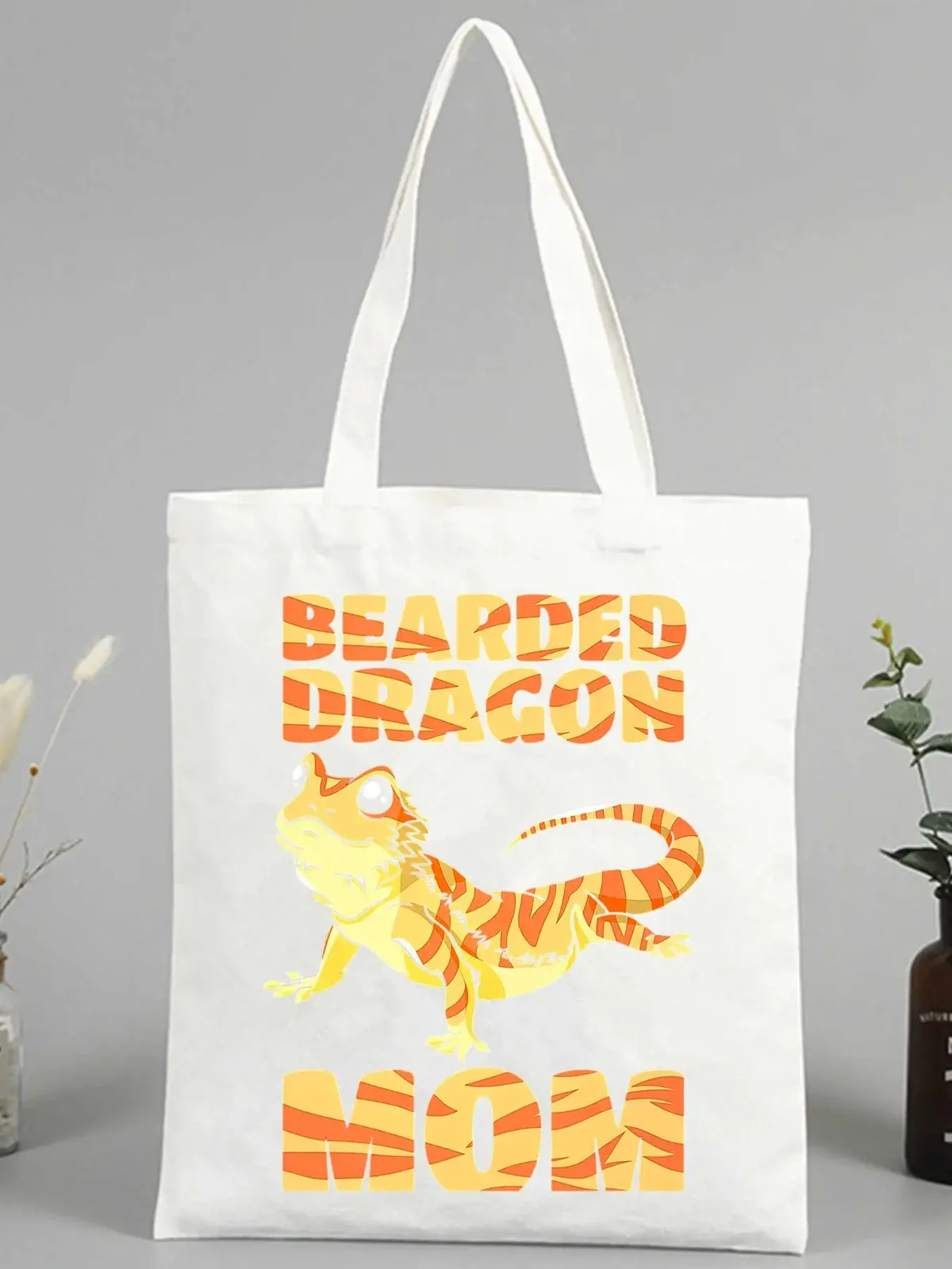 sac fourre-tout en toile avec motif de dragon barbu pour femme, style décontracté pour les courses et les sorties quotidiennes
