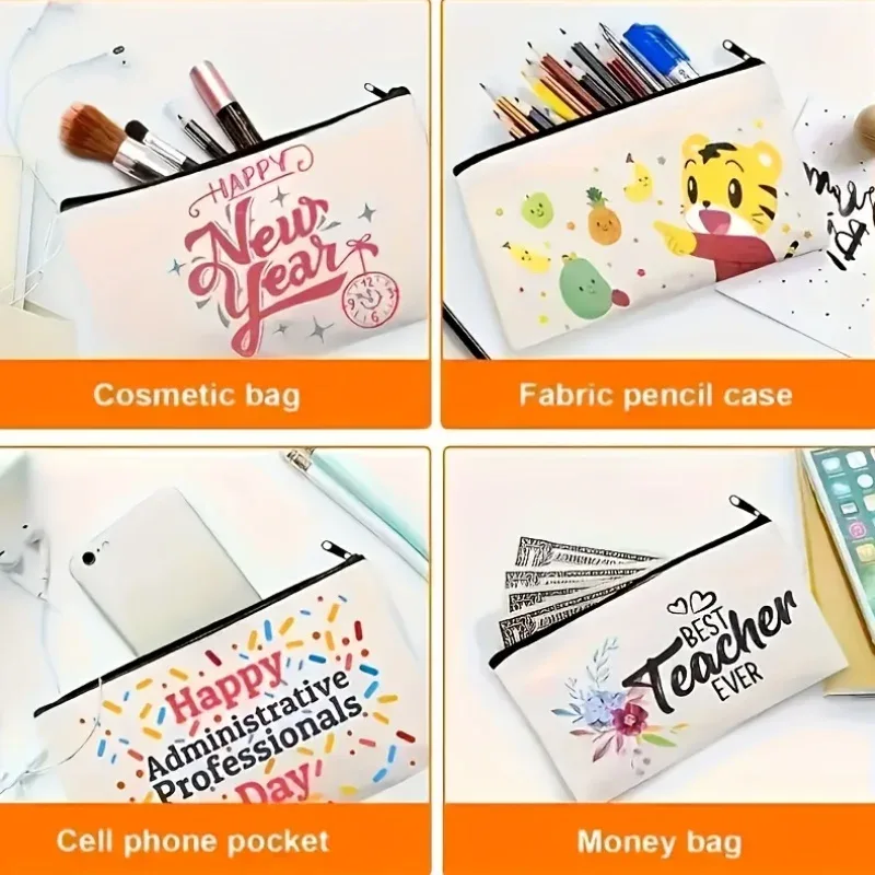 cadeau exclusif pour enseignant : trousse de maquillage personnalisable avec nom, règle et crayon à motif arc-en-ciel – idéal pour la fête des enseignants