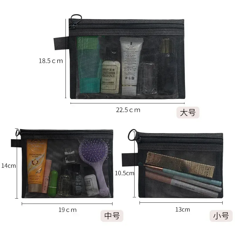 mode petit grand organisateur noir pochette de toilette et de maquillage maille transparente fermeture éclair sac cosmétique femmes organisateur nécessaire