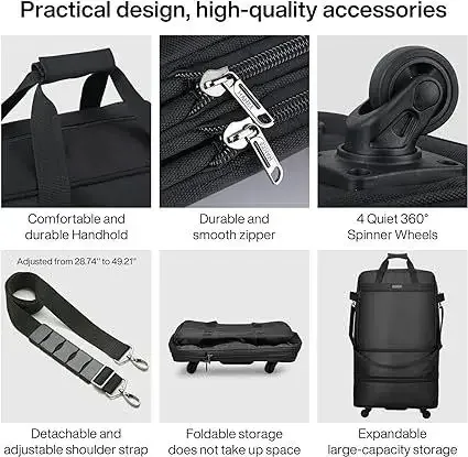 sac voyage sac voyage pu doux noir pliable roulettes poignée arrière fermeture éclair étanche capacité grande