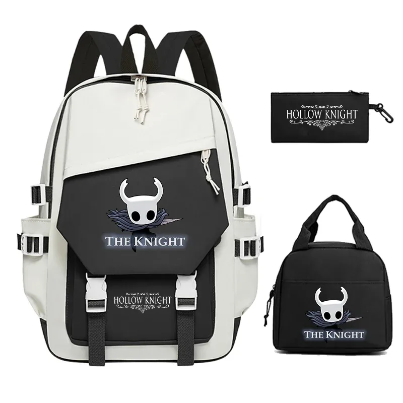 sac dos nylon hollow knight motif dessin animé blanc noir décontracté 20 35 litres bandoulière arquée fermeture éclair usage voyage école sport
