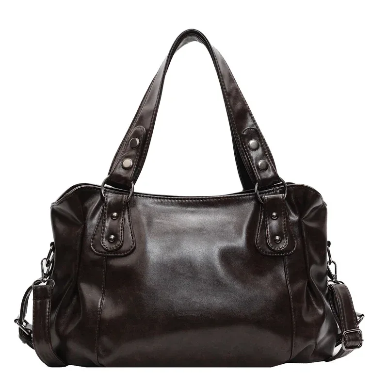 sac à bandoulière spacieux de marque rétro pour femmes, sac à bandoulière classique de luxe de couleur unie, fourre-tout en cuir pu souple de grande capacité