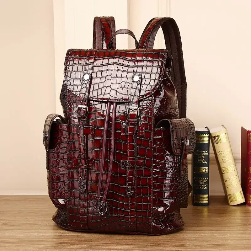 nouveau sac à dos de luxe 2026 en cuir véritable pour homme, motif alligator, sac à dos étudiant garçon, sacoche ordinateur portable 15,6 pouces de luxe