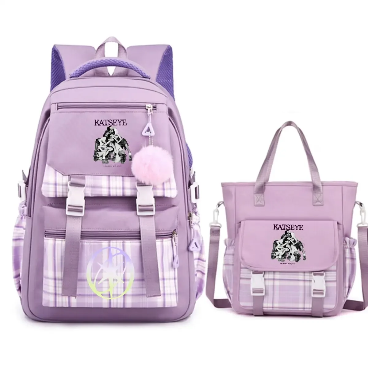 sac à dos kpop katseye imprimé 2 pièces y2k coréen ulzzang pour adolescentes avec sac messager, sac à dos de voyage tendance pour femmes