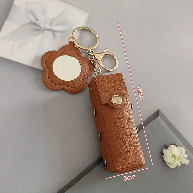 pochette de rouge à lèvres en cuir portable, porte-clés, breloque de sac, housse de protection créative avec miroir, sac à dos, décoration cadeau